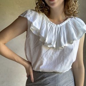 Vintage White Ruffled Tank Top